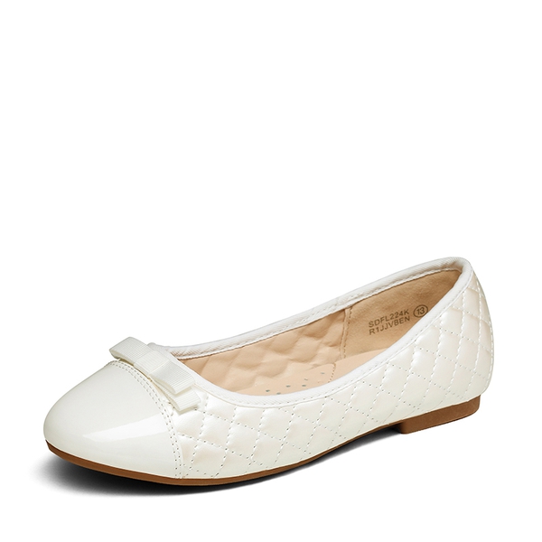 Girls Bow Slip-Resistant Ballerina Flats - BEIGE WHITE -  0